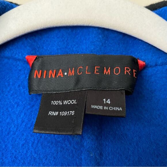 Nina Mclemore | 100% Wool Two Tone Blazer Jacket Button Front Blue Black Size 14 - Picture 5 of 5